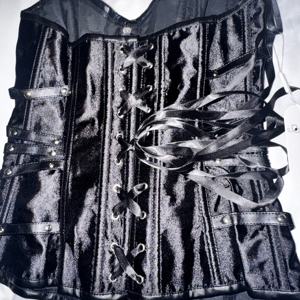 Black Satin Corset with Lace-Up Detail